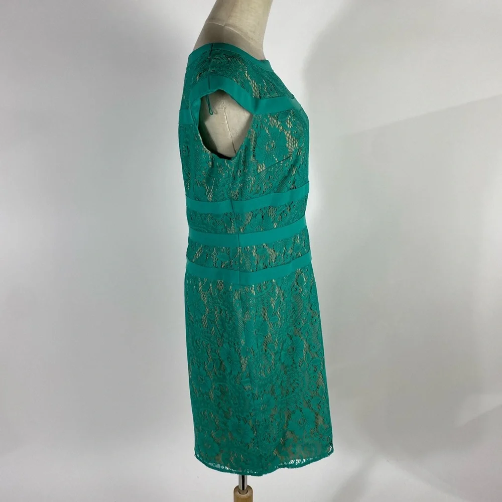 ADRIANNA PAPELL Kelly Green Lace Cap Sleeve Cocktail Sheath Dress US Womens 10 - Picture 7 of 9